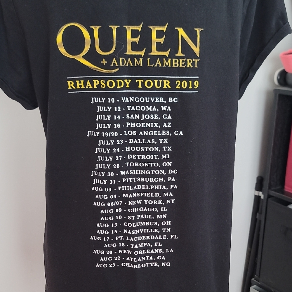 Queen And Adam Lambert Black Graphic Tee with Gold and White Design - Picture 8 of 8